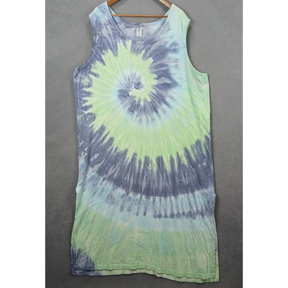 Common Threads Tank Dress‎ Womens 3X Multi Tie Dye Cotton Scoop Neck Side Slit